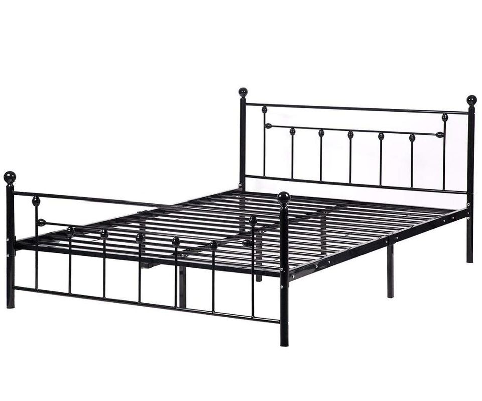 OEM Black Iron Double Bed , Iron Double Bed Frame Smooth Finish Edges